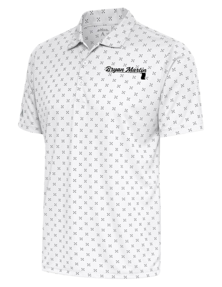 BM White Golf Shirt: Chest logo (Multi)